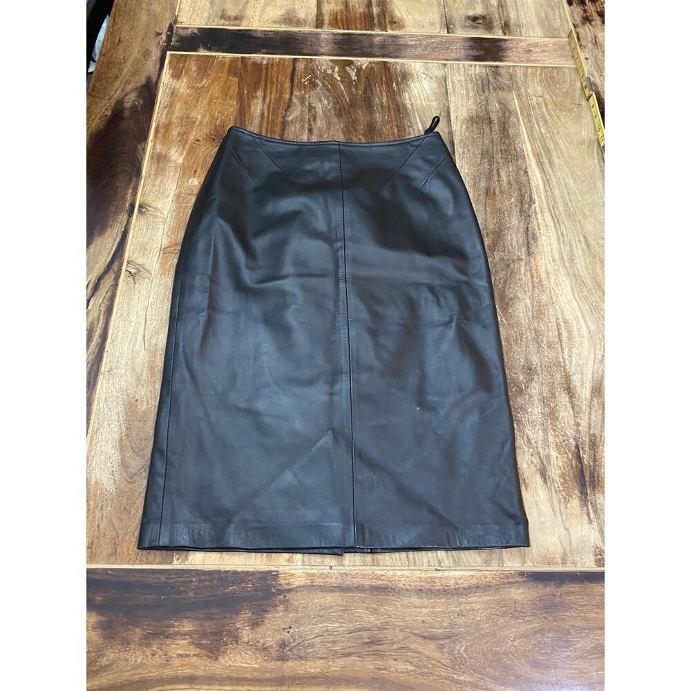 Milano Black Genuine Leather Midi Skirt Size Medium made in Italy